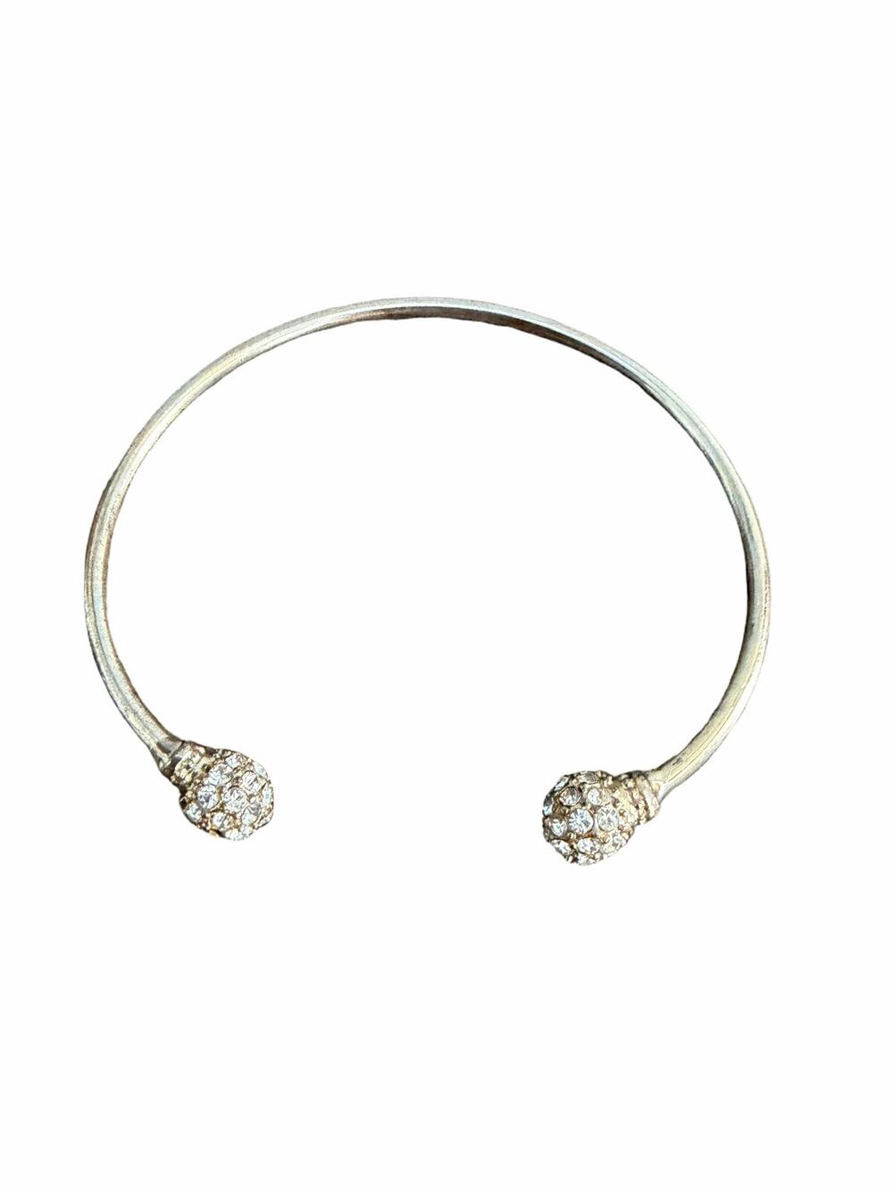 Gold Tone Open Cuff Bracelet with Rhinestone Pavé Ends